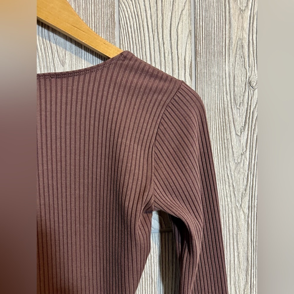 NEW! WILFRED FREE MOCHA BROWN Ribbed Long Sleeve Bodysuit Womens Size Small - Picture 4 of 11
